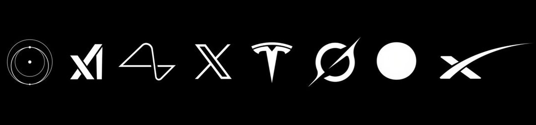 Ecosystem logos: Starlink, xAI, Neuralink, X, Tesla, Grok, Boring Company, SpaceX